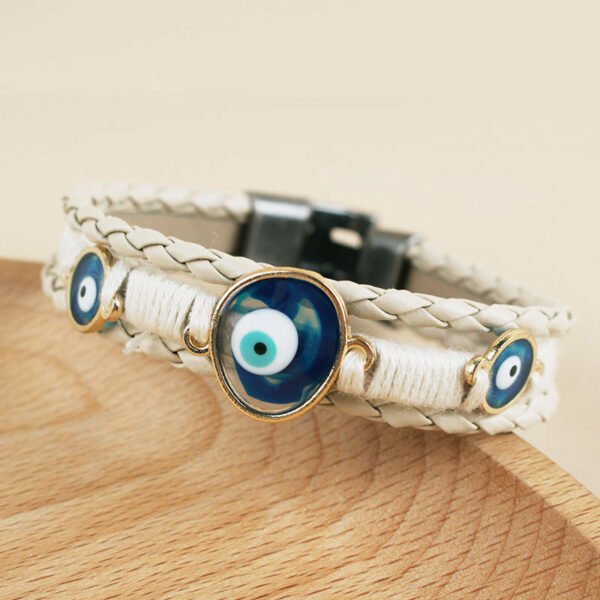 Bohemian Evil Eye Braided Leather Bracelet - Image 3