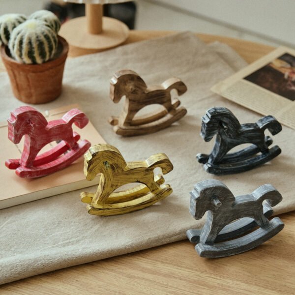 Vintage Wooden Mini Rocking Horse Decor - Image 3